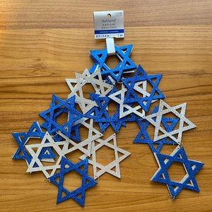 Ashland Hanukkah Star of David Blue and Silver Glittering 8 ft Garland